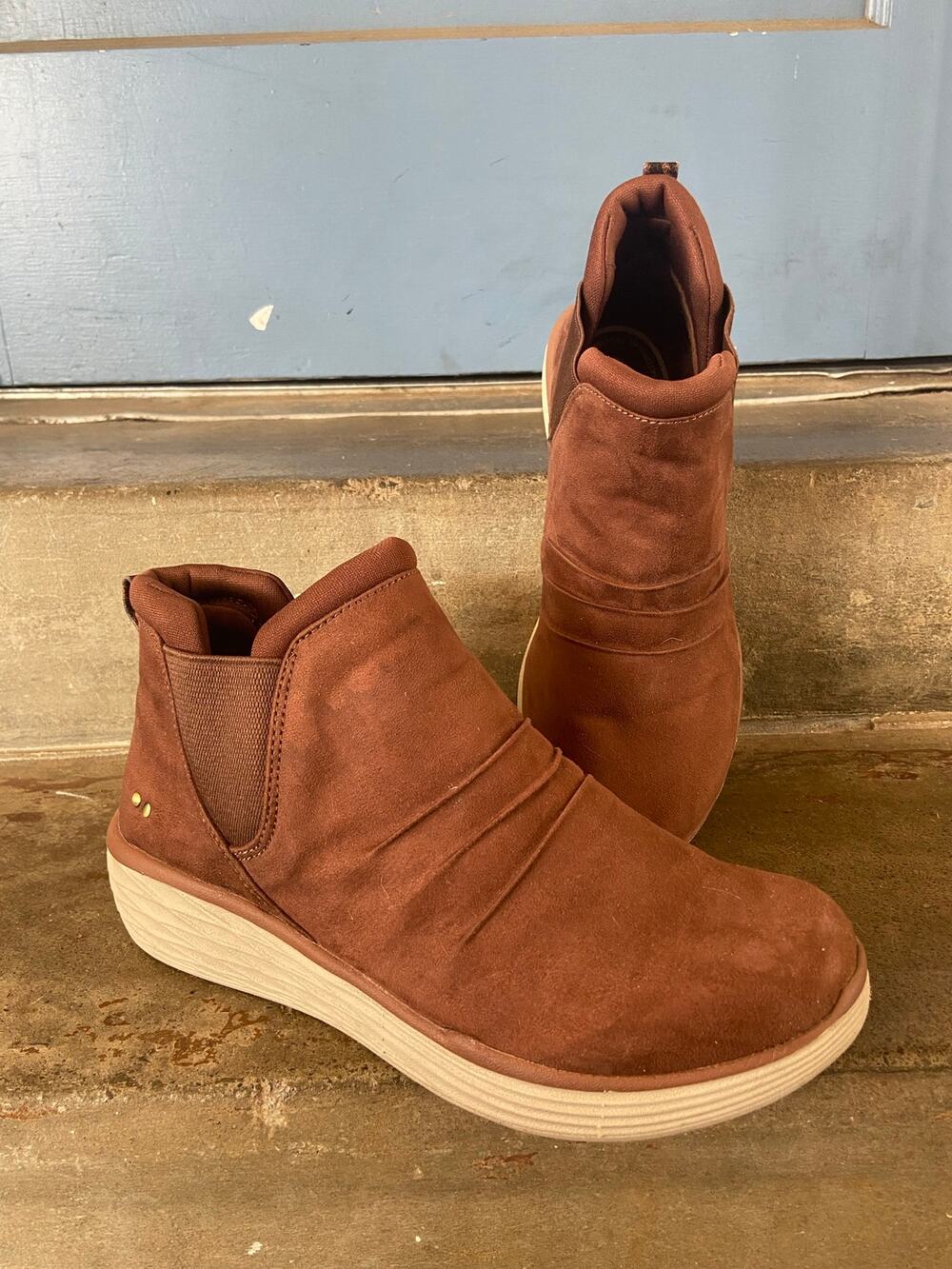 Ryka Niah cinnamon brown faux nubuck slip on ankle boot with EVA sole